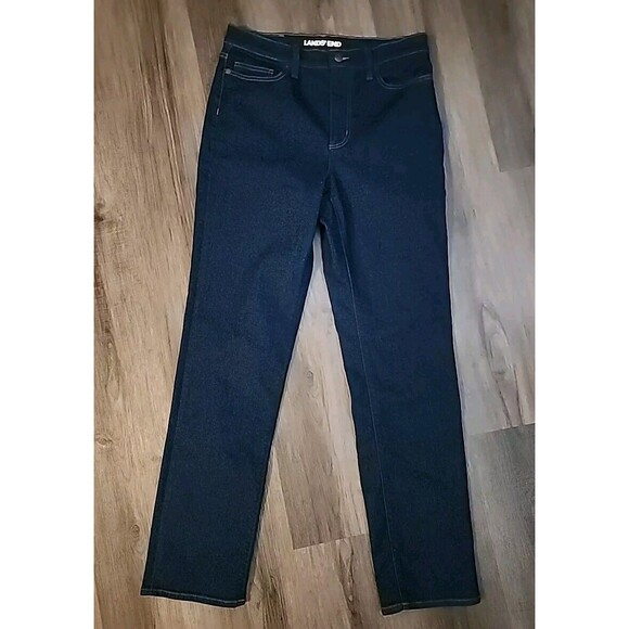 NWOT Lands End Jeans Womens 10 Dark Wash Mid Rise Straight Blue Denim - Picture 8 of 9